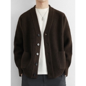 针织开衫 高级感纯色简约慵懒风宽松休闲v领毛衣夹克 外套男春秋季