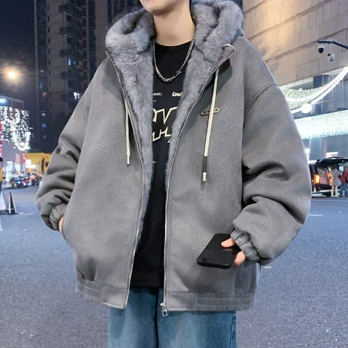 冬季外套男加绒加厚新款座山雕御寒夹克男连帽冬装保暖毛领派克服