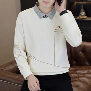 假两件卫衣春秋款男士潮流休闲内搭加绒秋冬打底衫男款加厚上衣服