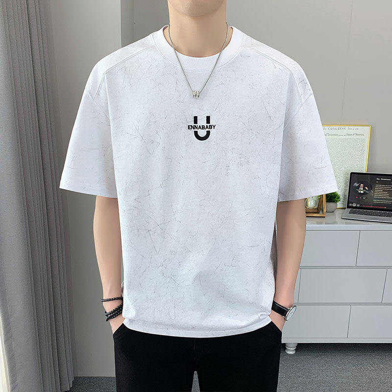 冰丝纯棉短袖t恤男士2026夏季新款潮流刺绣男装薄款半袖男上衣服
