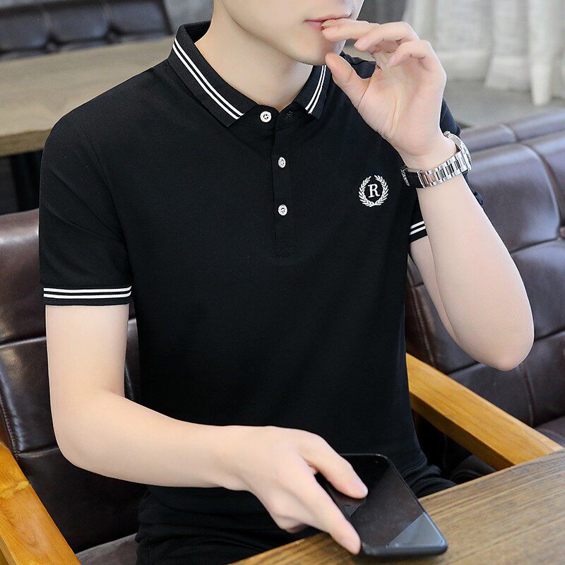 翻领polo男短袖T恤夏季潮牌休闲修身半袖衬衫领英伦风男装上衣服