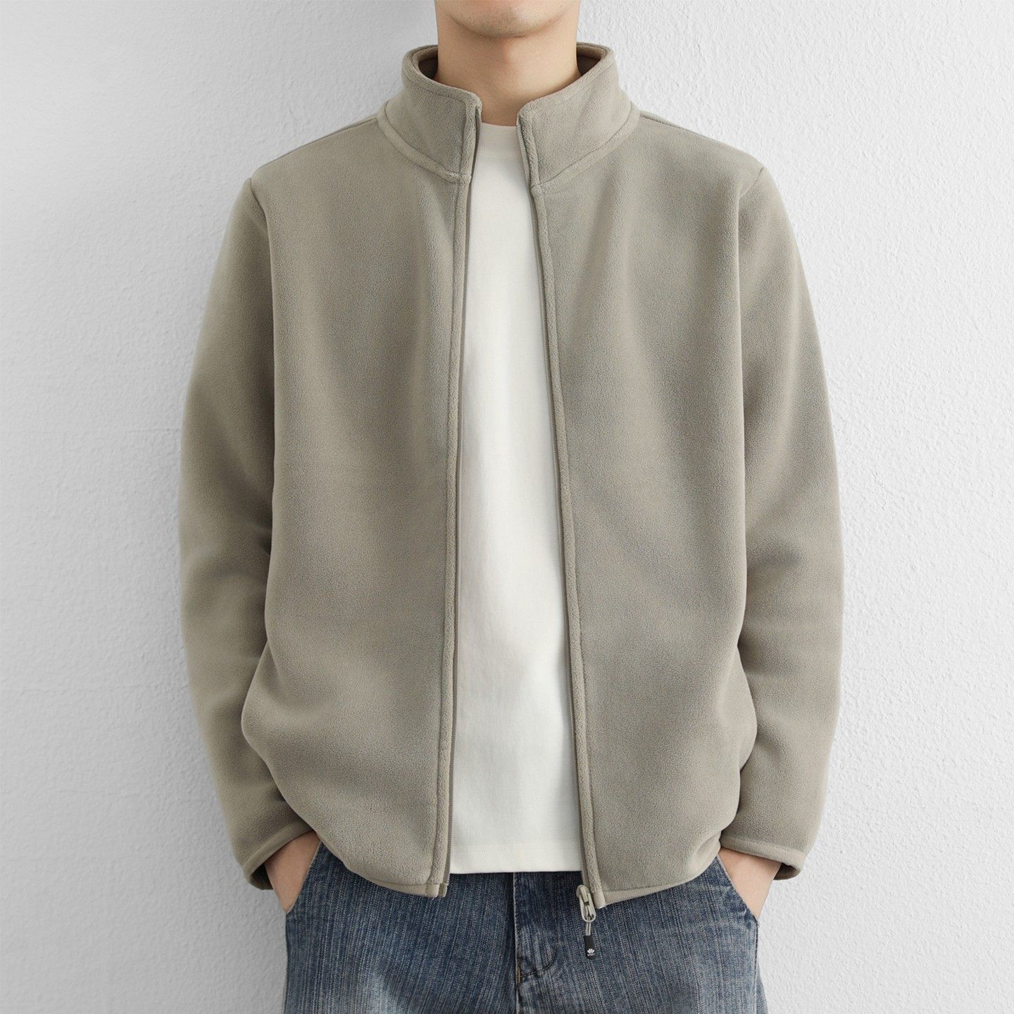 双面奥粒绒立领外套男款秋冬季加绒加厚休闲风手抓绒男装开衫夹克