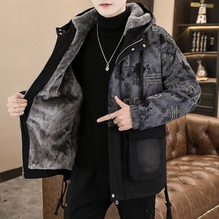 牛仔外套男士秋冬季新款潮流高级感保暖羽绒服潮牌加绒加厚派克服