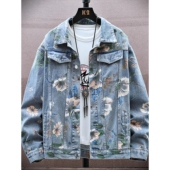 外套 潮流新品 港风牛仔夹克男个性 提花大花发型师上衣服2026春季