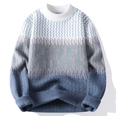 青少年毛衣男孩秋冬天初高中学生水貂绒加厚针织打底衫保暖线衣潮