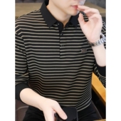 卫衣春秋季 领潮流上衣中青年条纹长袖 2026新款 衬衫 t恤 polo衫 男士