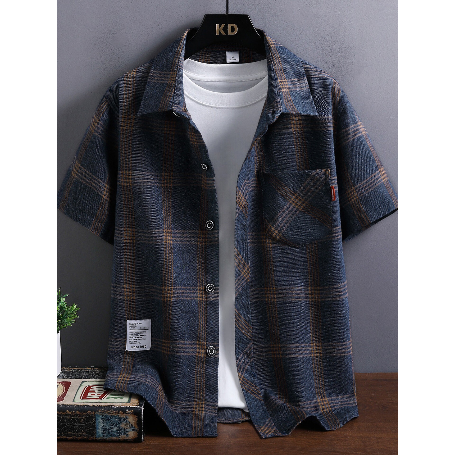 格子短袖衬衫男款夏季薄款潮牌翻领半袖衬衣男士宽松痞帅休闲外套