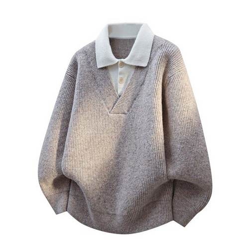 重磅假两件拼接毛衣男2025新款冬季衬衫领针织衫男士高级感毛线衣