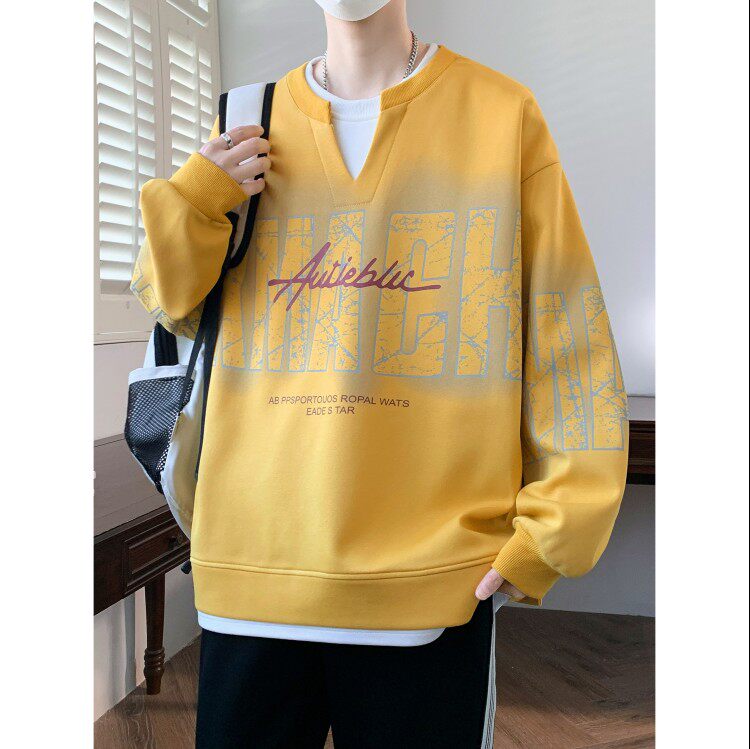 春秋季圆领卫衣男孩初中高中学生帅气长袖t恤青少年大童春装上衣