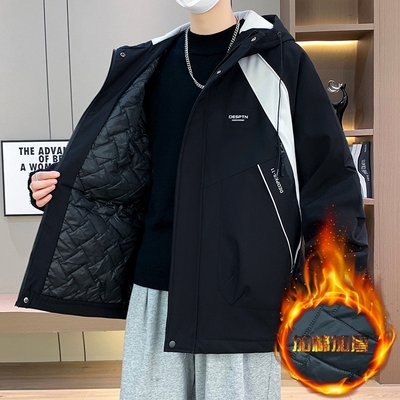 2025新款秋冬季青少年夹棉冲锋衣加厚外套男初高中学生男孩二棉服