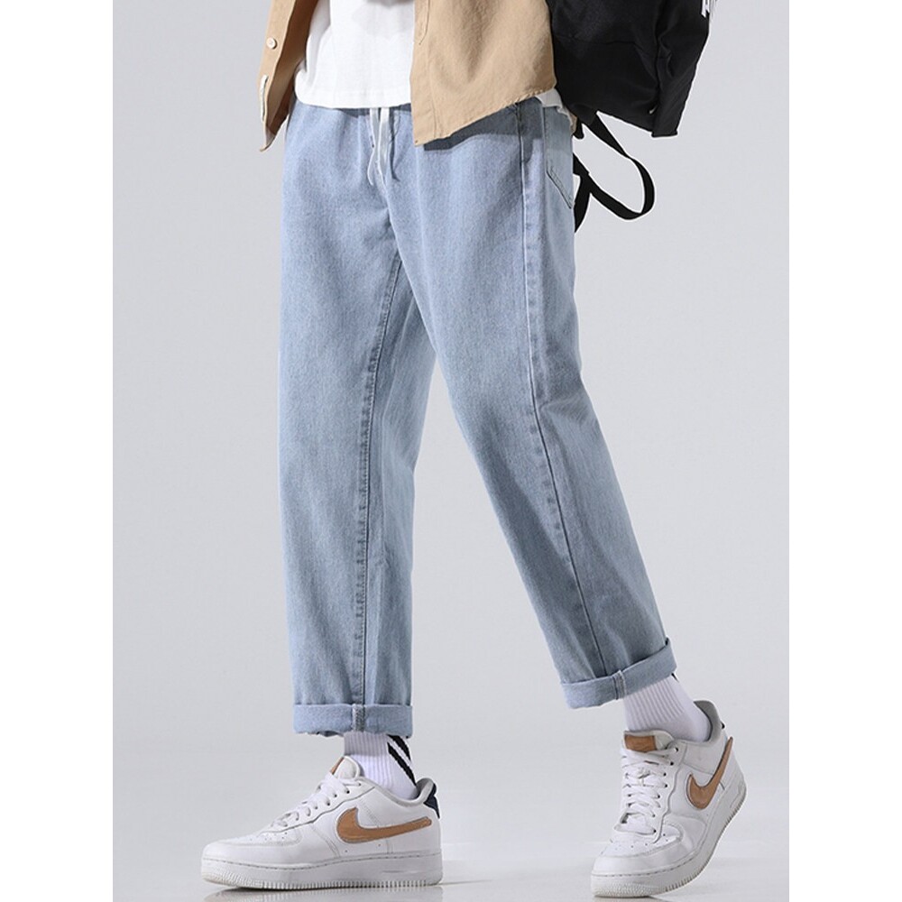 牛仔裤男秋季2025年新款直筒宽松男士长裤子青少年休闲浅色九分裤