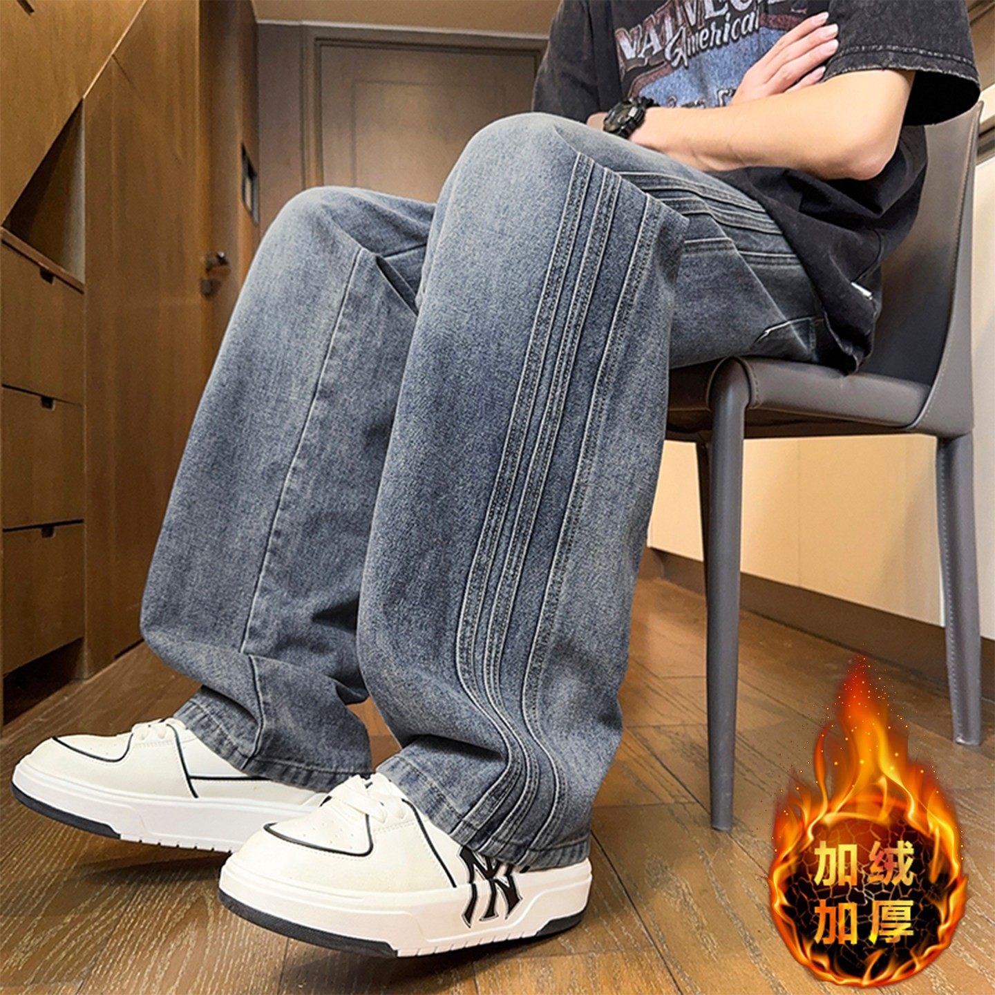 秋冬款加绒牛仔裤男初中高中学生加厚直筒长裤青少年大童休闲裤子,运动服/休闲服装,跑步套装,淘宝优惠券,粉丝福利购,淘宝优惠卷