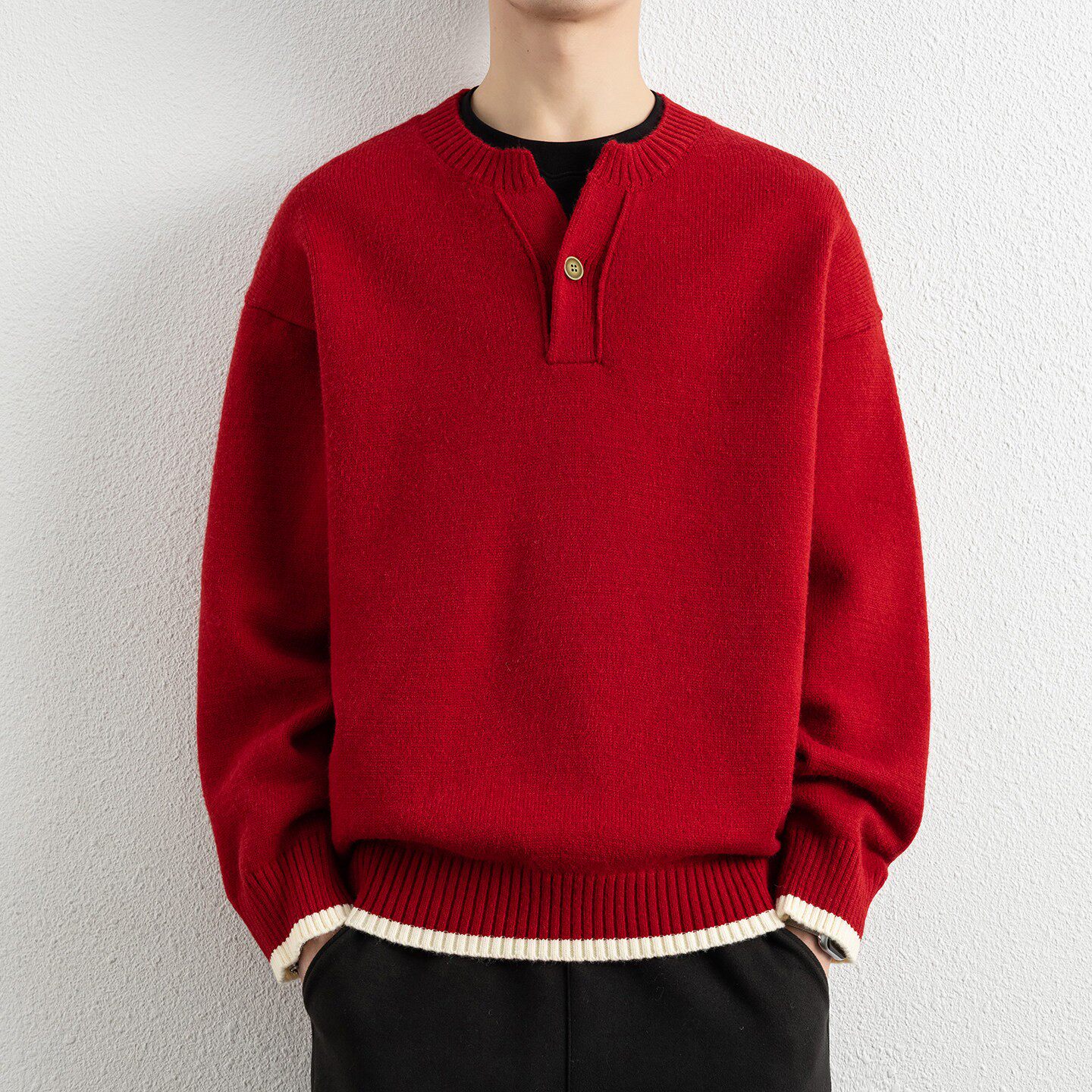 马年毛衣男冬季2026新款红色本命年毛线上衣潮休闲打底针织衫男装