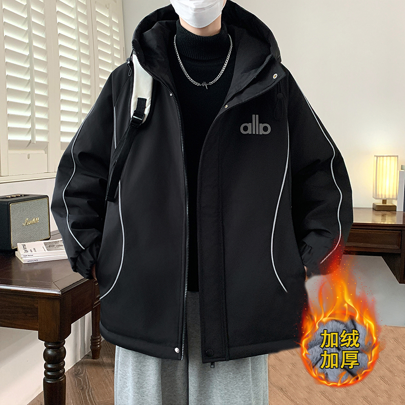 秋冬季新款加绒加厚外套男生中学生冲锋衣夹克青少年保暖棉服男装