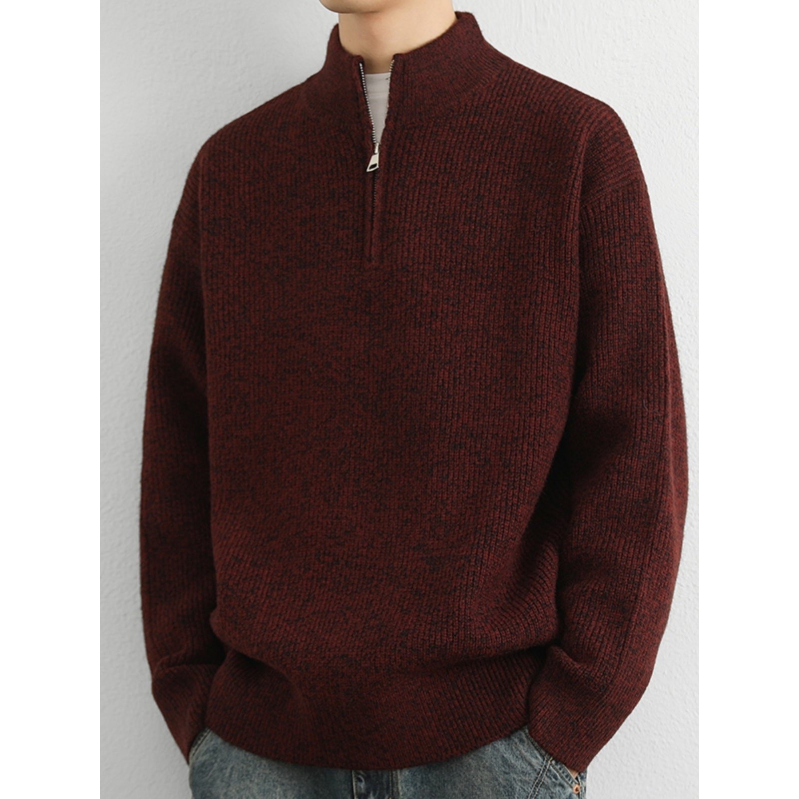 设计感半拉链毛衣男士安哥拉红色秋冬季本命年保暖高领打底针织衫,运动服/休闲服装,跑步套装,淘宝优惠券,粉丝福利购,淘宝优惠卷