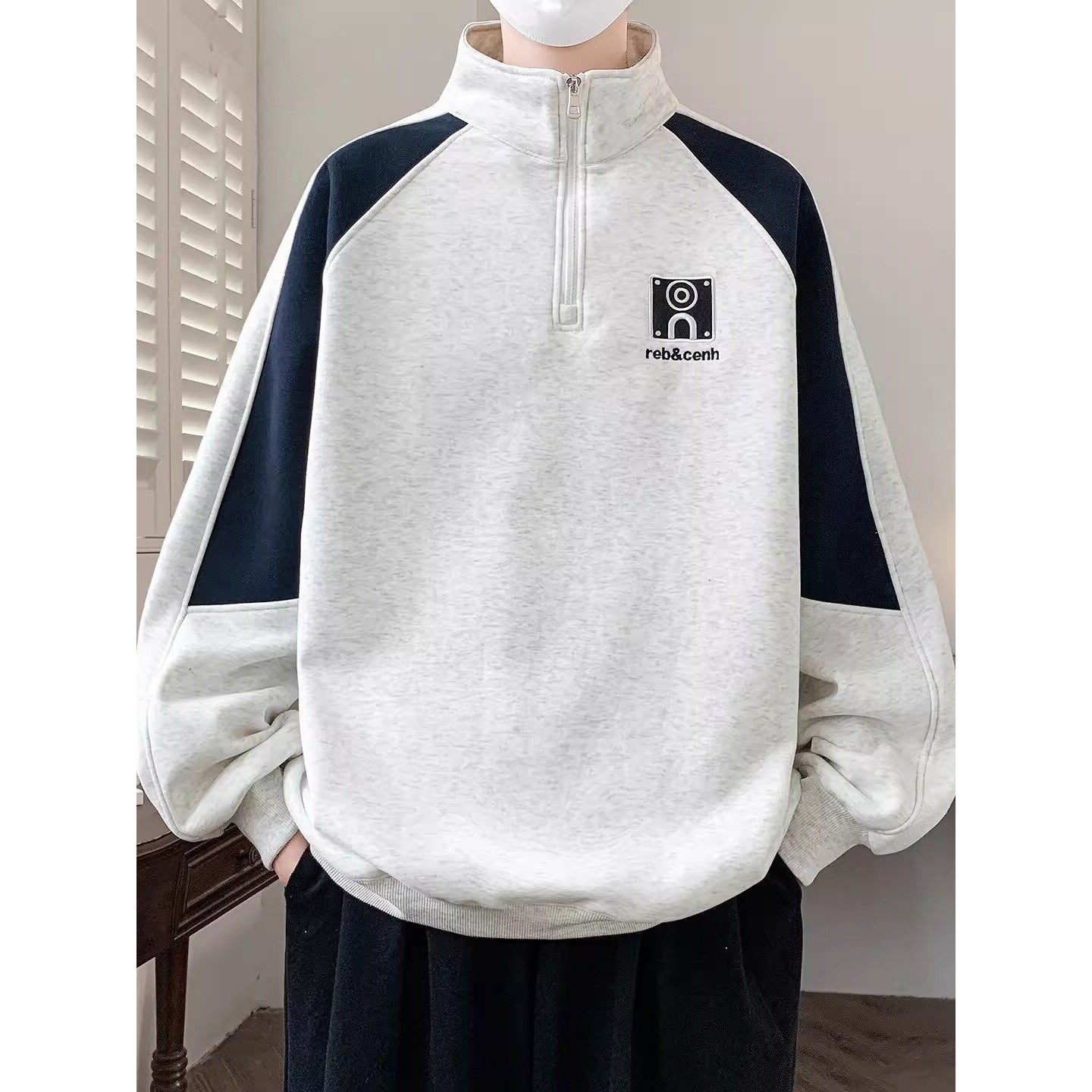 青少年春秋款卫衣男孩初中高中学生长袖t恤大童春装半拉链上衣服