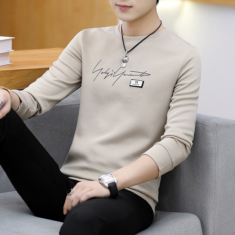 秋衣男t恤长袖春装薄款上衣内搭小衫秋冬加绒打底衫加厚保暖卫衣