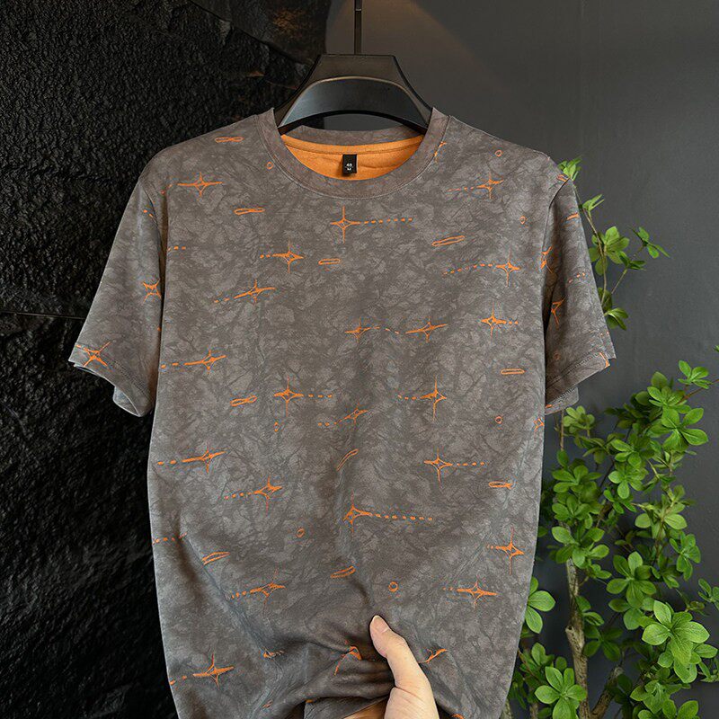 2026夏季新款男士冰丝棉短袖T恤破洞痞帅半袖体恤衫潮男帅气男装