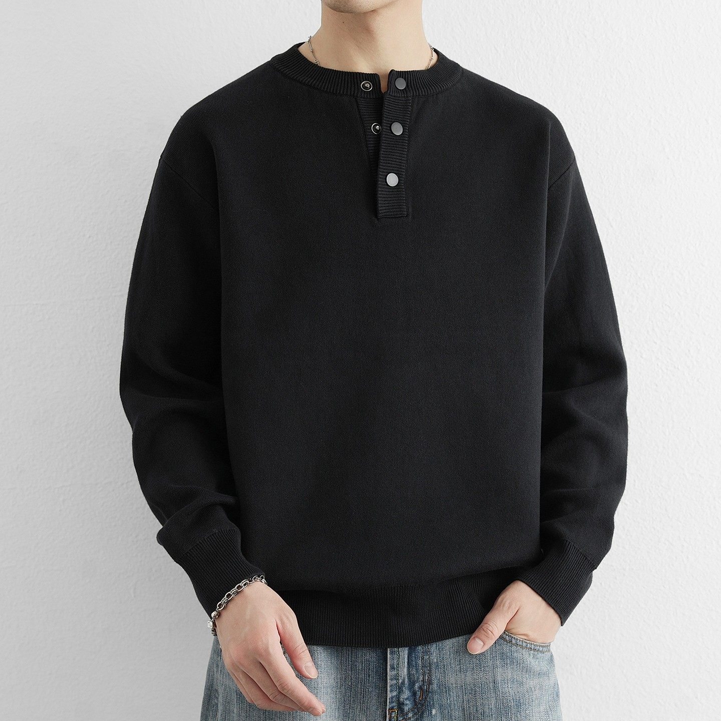 高级感纯棉亨利领半开襟毛衣男针织衫秋冬新款男士套头内搭毛线衣,运动服/休闲服装,跑步套装,淘宝优惠券,粉丝福利购,淘宝优惠卷