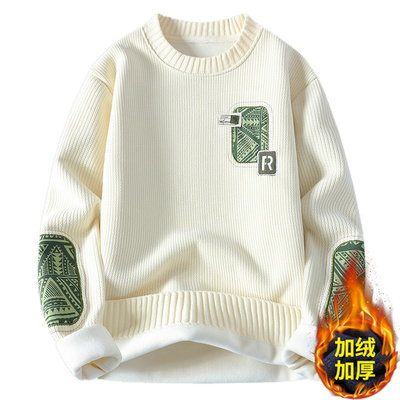 一体绒圆领卫衣男加绒加厚秋冬款青少年初中高中学生大童保暖上衣