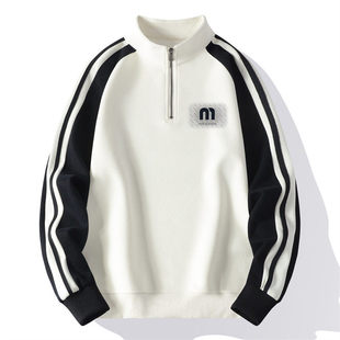 立领卫衣男套装2025秋季新款条纹外套青少年初高中学生运动两件套