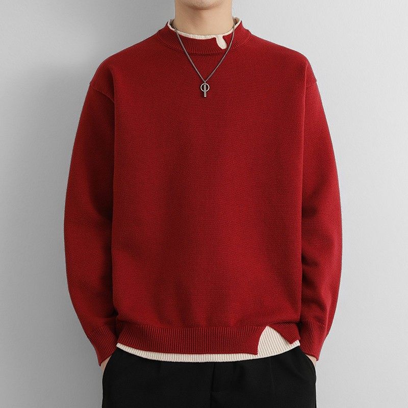 高端假两件本命年红色男士毛衣秋冬季2025新款加厚保暖打底针织衫,运动服/休闲服装,跑步套装,淘宝优惠券,粉丝福利购,淘宝优惠卷