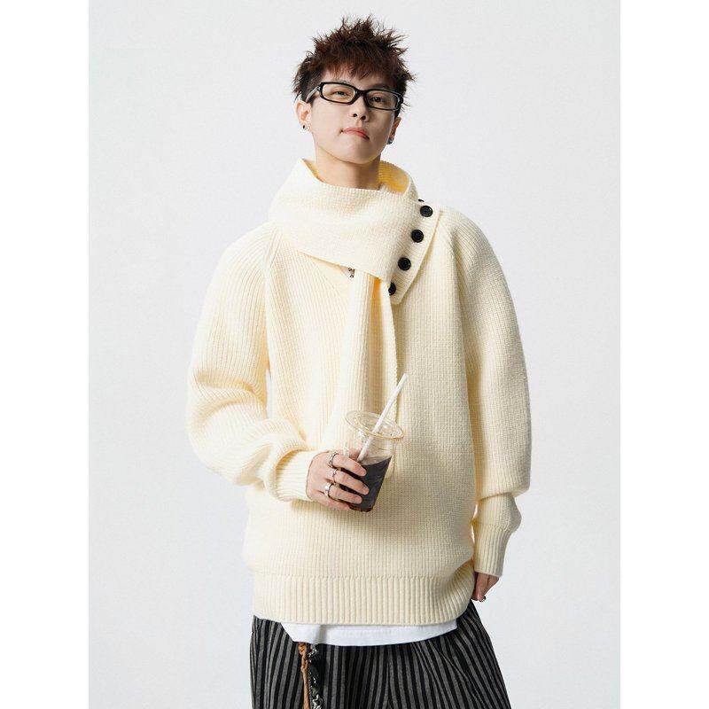 2025秋冬新款红色针织衫上衣套头潮牌设计感宽松上衣休闲男士毛衣