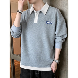长袖t恤男士春季薄款翻领休闲上衣服男款春秋宽松卫衣打底polo衫