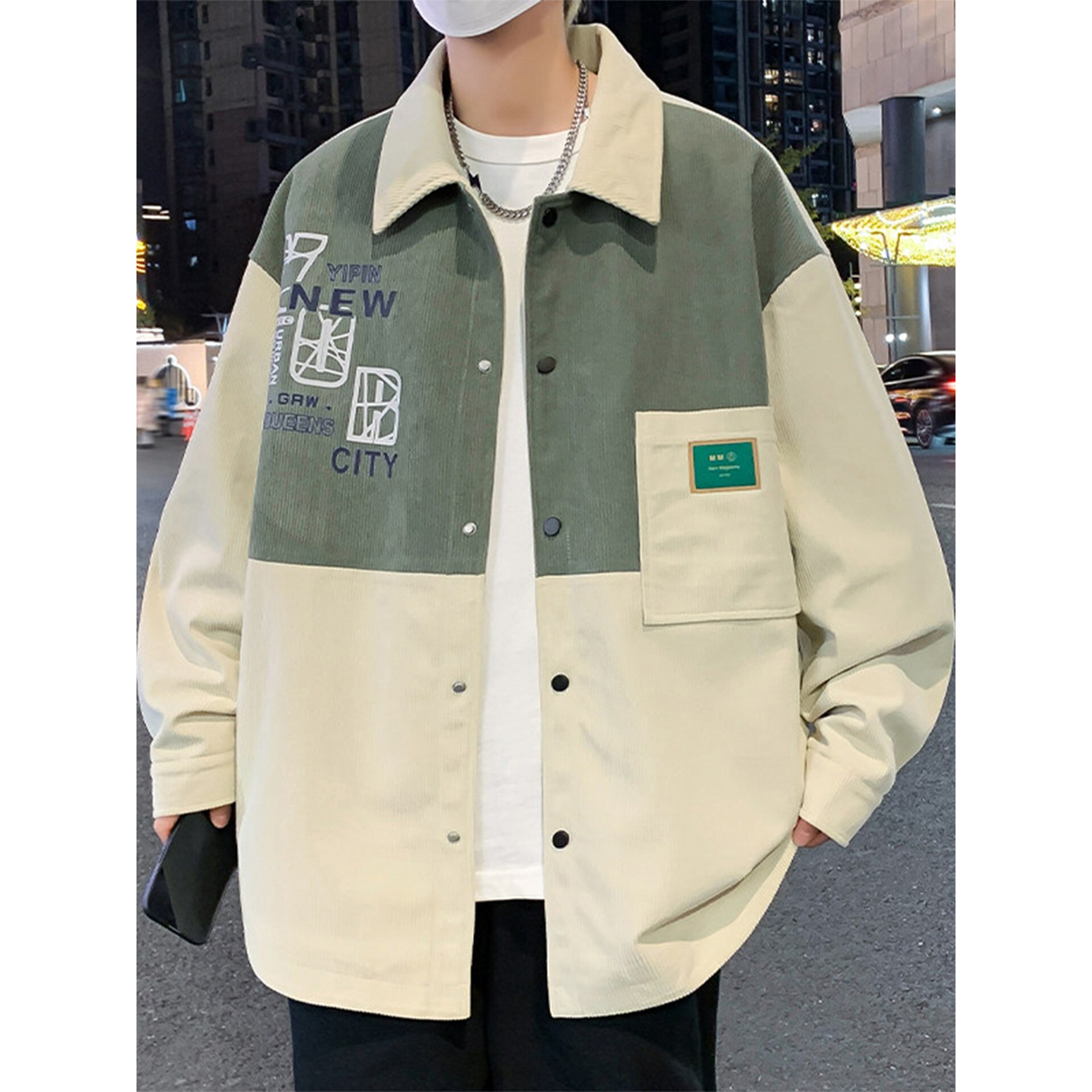 外套男秋冬季2026新款撞色翻领衬衫式夹克男夹棉加厚青少年上衣服