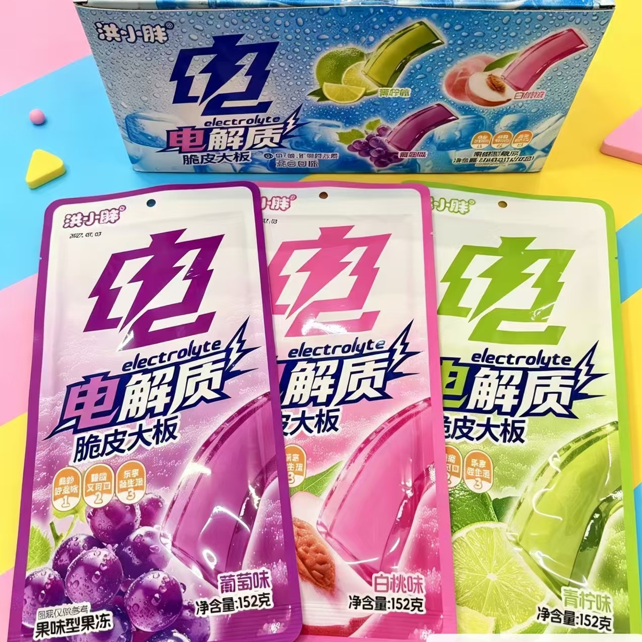 洪小胖蒟蒻果冻网红电解质脆皮大板0脂肪果板大包水果味解馋零食