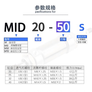 双头双出气缸MID8 MID10X25X50X75X100X125X150X175X200X250S