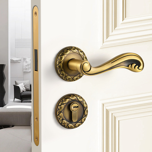 法式古铜色黄铜门锁套组 家用静音磁吸门把 适用实木门的门锁具