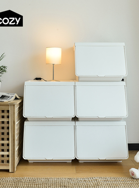 几仓收纳箱前开式翻盖整理箱大容量家用收纳盒儿童玩具衣服储物筐