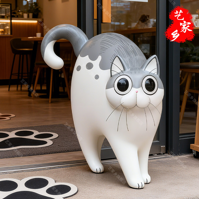 卡通猫咪摆件与猫共度的夜晚网红宠物店铺装饰门口迎宾大模型雕塑