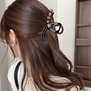 复古的很气质~高级感盘发圆珠抓夹大号发夹女后脑勺网红ins鲨鱼夹