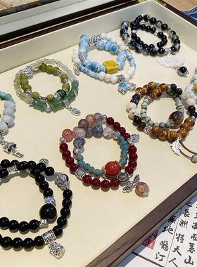 新年礼物新中式陶瓷手链琉璃珠手串甜美单圈双圈旺招桃花粉女饰品