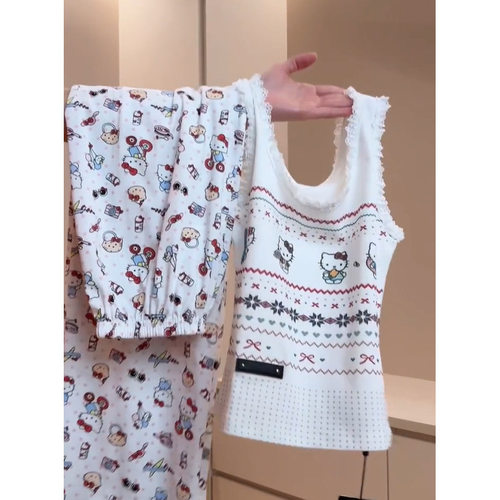 韩系可爱甜美Kitty睡衣女夏季大码休闲背心吊带长裤家居服可外穿