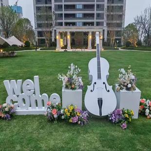 户外大提琴雕塑落地摆件金属创意草坪园林售楼部婚庆道具装 饰品