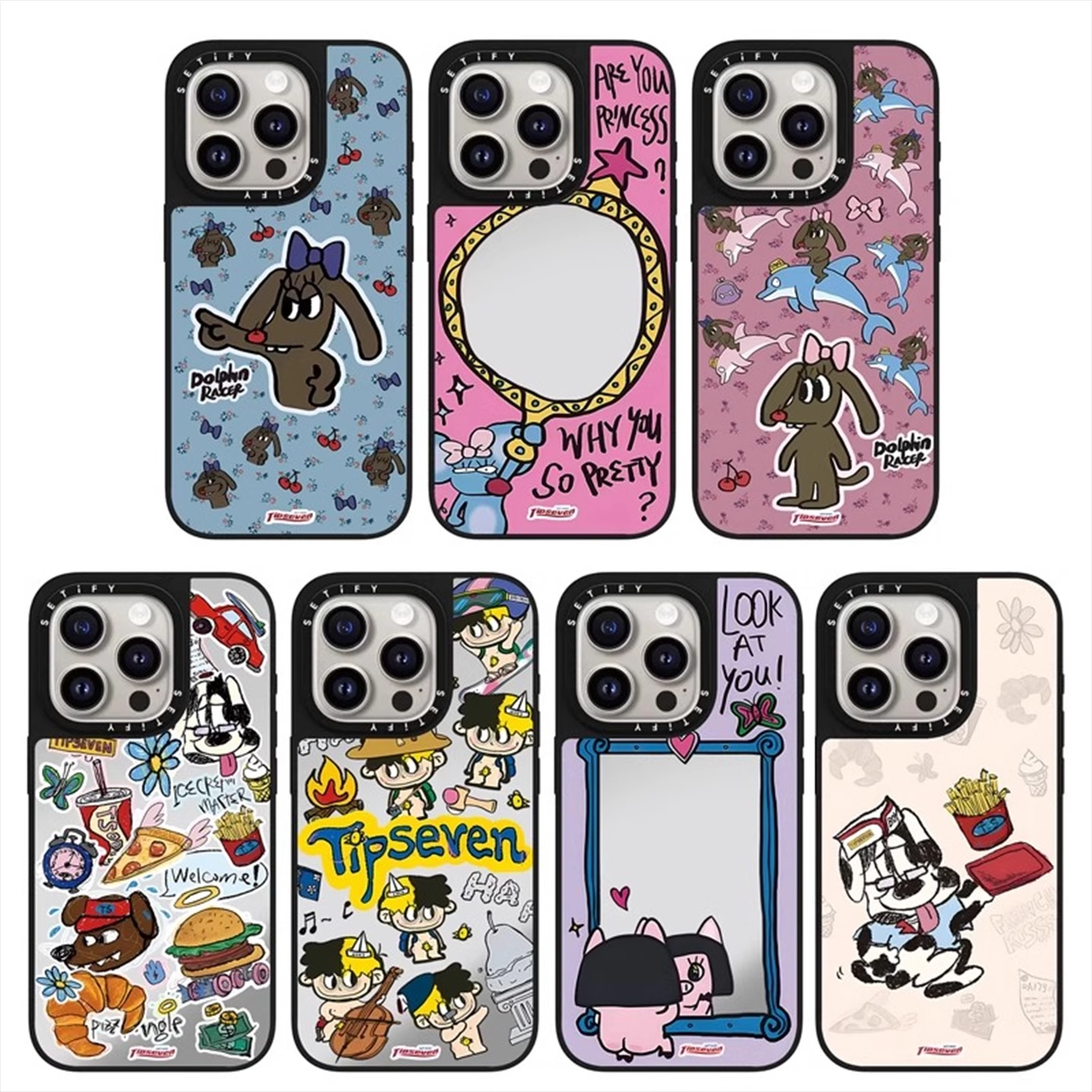 caseti联名TIPSEVEN鼠鼠樱桃牙妹适用苹果iPhone16Promax华强北15女13新款12明星同款11镜面磁吸14Plus手机壳