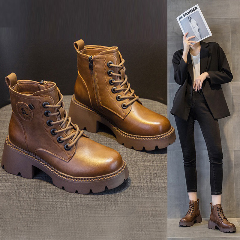 马丁靴女2025年新款真皮小个子短筒短靴英伦风厚底秋冬季加绒单靴