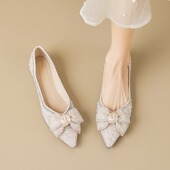 大码 女2026春夏蝴蝶结晚晚风一脚蹬百搭仙女鞋 尖头水钻单鞋