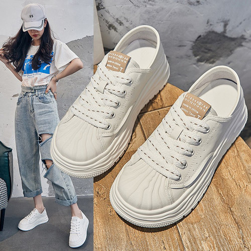 贝壳头真皮小白鞋百搭厚底增高