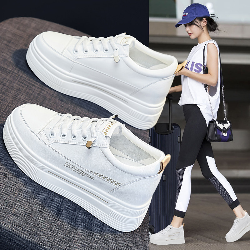 内增高7CM小白鞋女款2026新款春季真皮厚底小个子百搭运动休闲鞋