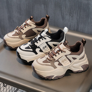 真皮老爹鞋女2026春夏新款厚底增高百搭ins潮透气爆款休闲运动鞋