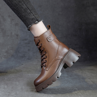 厚底马丁靴女2025新款 雪地靴英伦风高跟小个子真皮加绒短靴 秋冬季