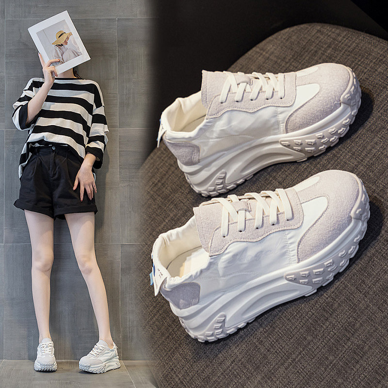 厚底内增高老爹鞋女2026春夏新款休闲百搭德训鞋运动板鞋圆头透气