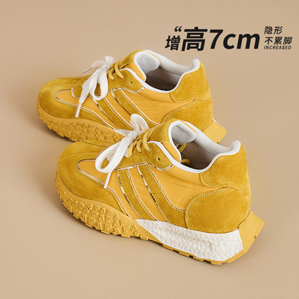 内增高7CM真皮德训鞋女2025秋季新款厚底百搭休闲轻便阿甘鞋透气