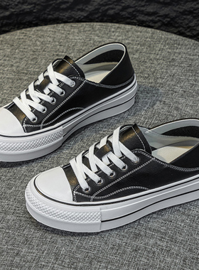 2026春夏新款两穿小白鞋女年新款厚底一脚蹬透气系带板0302z