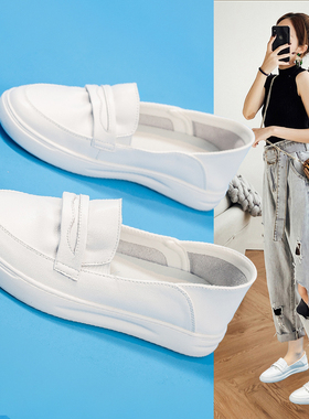 2026春夏新款小白鞋女年新款平底乐福鞋护士孕妇一脚蹬0302z