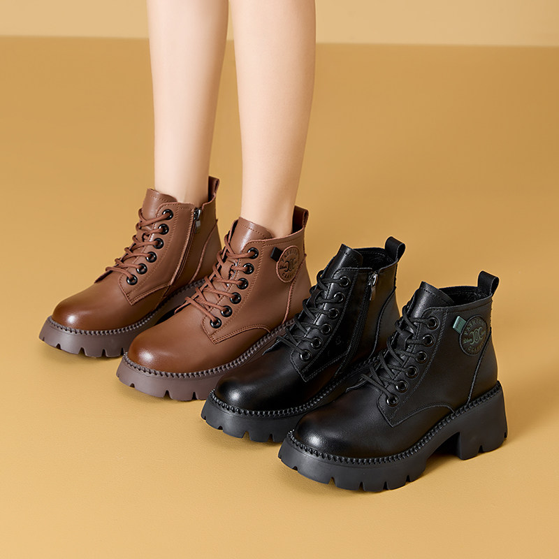 马丁靴女款时尚英伦风短靴2025秋冬新款厚底增高加绒靴子女百搭